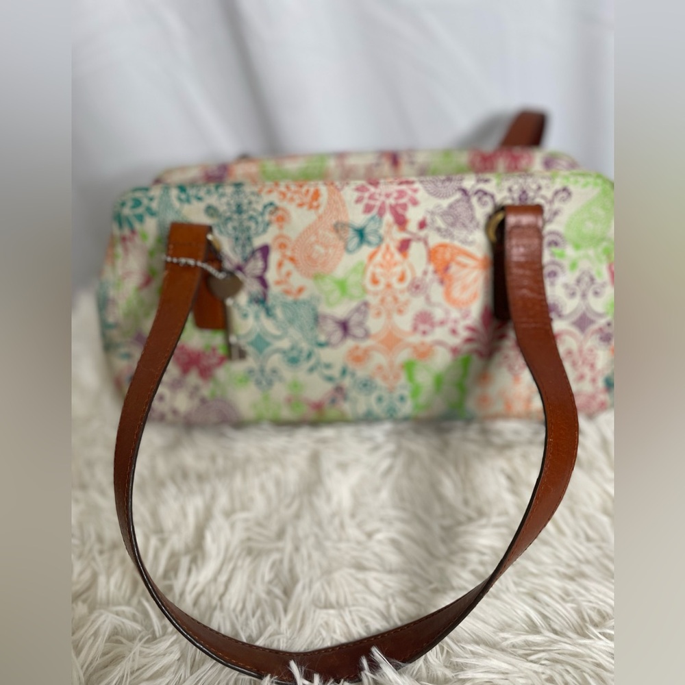 Floral Patterned Women's Bag with Brown Straps
